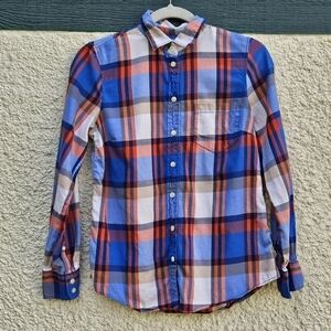 J. Crew plaid Perfect Fit button front shirt SP PS small petite